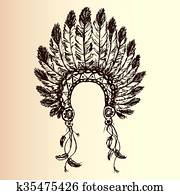 indianische, indisches oberhaupt, kopfschmuck