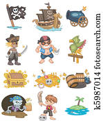 karikatúra, kalóz, ikon