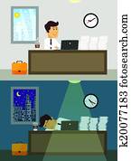 Office worker day and night