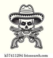 メキシコ人 山賊 頭骨 中に ソンブレロ 帽子 イラスト クリップアート 切り張り イラスト 絵画 集 K Fotosearch