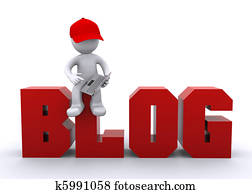 3D character with laptop and blog sign 3D character with laptop and blog sign