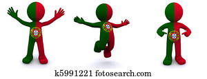 3d, personagem, textured, com, bandeira, de, portugal 3d, personagem, textured, com, bandeira, de, portugal