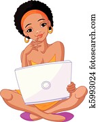 afrikanisch, womanwith, laptop