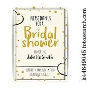 Bridal shower invitation with gold glitter text and dots Bridal shower invitation with gold glitter text and dots