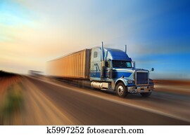 camión, en, autopista