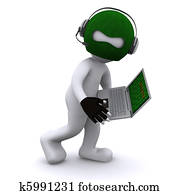 Cartoon hacker with laptop Cartoon hacker with laptop