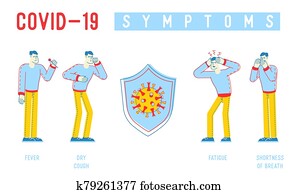 Coronavirus Infographics. People Characters with Mers-cov Symptoms as Dry Cough, Shortness of Breath, Fever, Fatigue, Chill. Medical for Informational Poster Banner Flyer. Linear Vector Illustration Coronavirus Infographics. People Characters with Mers-cov Symptoms as Dry Cough, Shortness of Breath, Fever, Fatigue, Chill. Medical for Informational Poster Banner Flyer. Linear Vector Illustration