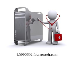 doctor examining a pc/mac doctor examining a pc/mac