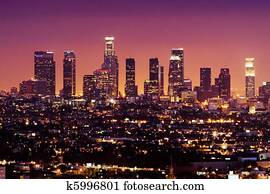 Downtown Los Angeles skyline at night, California, USA Downtown Los Angeles skyline at night, California, USA