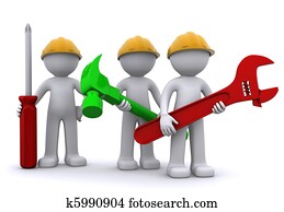 equipe, de, trabalhador construção, com, equipamento
