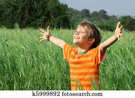 feliz, saudável, verão, criança