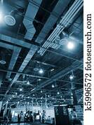 Huge industrial space hosting a trade show. Huge industrial space hosting a trade show.