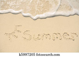 Summer Written in Sand on Beach