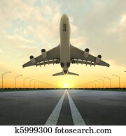 takeoff plane in airport at sunset takeoff plane in airport at sunset