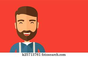 The hipster is laughing.