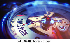 verkäufe, plan, -, inschrift, auf, altmodisch, tasche, clock., 3d, render.