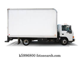 White delivery truck isolated on white background, clipping paths included.