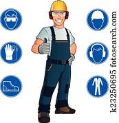 Worker and signs Worker and signs