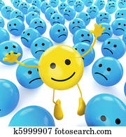 yellow jumping smiley between sad blues yellow jumping smiley between sad blues