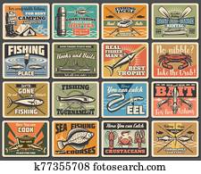 לדוג, sport,, tackles,, ווים, ראטרו, סימנים