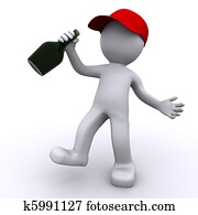 שיכור, 3d, אופי, עם, ירוק, בקבוק