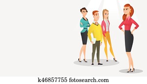 Angry boss with employees during meeting. Angry boss with employees during meeting.