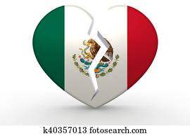 Broken white heart shape with Mexico flag Broken white heart shape with Mexico flag