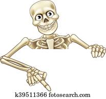 Cartoon Skeleton Pointing at Sign Cartoon Skeleton Pointing at Sign