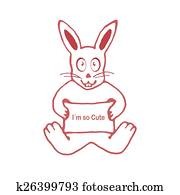Cute Rabbit With I Love You Text Banner Drawing Clip Art