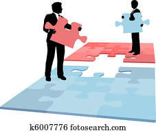 empresarios, pedazo del rompecabezas, solución, colaboración, fusión