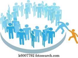 folk, hjelp, ny, medlem, forbind, stor gruppe