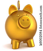 Golden piggy bank symbol classic