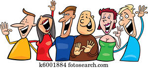 grupo, de, feliz, gente