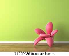 inneneinrichtung, rosafarbene blume, geformt, sessel, auf, grün