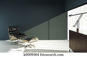 inneneinrichtung, von, eames, stuhl, auf, blaue wand