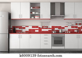 interior design of modern red kitchen