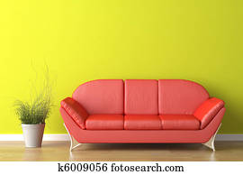 interior design red couch on green