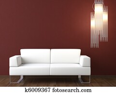 interior design white couch on bordeaux wall