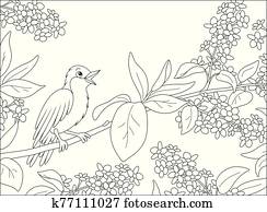 nachtigall, singen, zweig, mit, blumen nachtigall, singen, zweig, mit, blumen