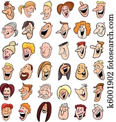 obrovský, set, od, laughing, zaludnit faces