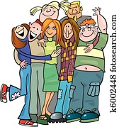 School teens group giving a hug School teens group giving a hug