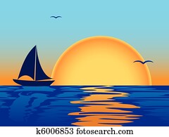 sea sunset with boat silhouette