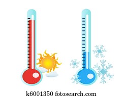 termómetro, en, caliente, y, frío, temperatura