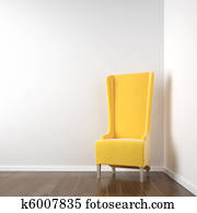 white corner room with yellow chair white corner room with yellow chair