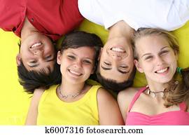 בריא, קבץ, של, שמח, נערים, עם, שיניים, ו, מחייך