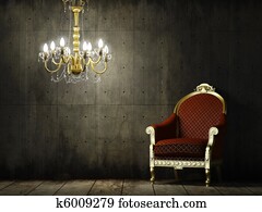 פנים, גראנג, חדר, עם, קלאסי, כורסה