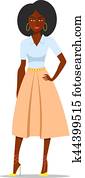 caricatura, mujer americana africana, con, afro., vector