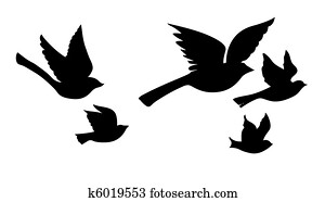 vektor, silhouette, flying, fugler, på hvit, bakgrunn