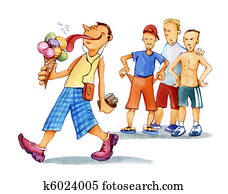 boy eating ice-creams and group of kids boy eating ice-creams and group of kids