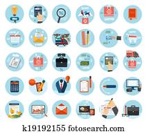 Business, office and marketing items icons. Business, office and marketing items icons.